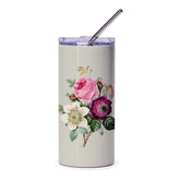 Floral Tumbler, Vintage Flower Tumbler, Pink Rose Tumbler, Botanical Design Tumbler, Flower Tumbler Gift - Tawshia